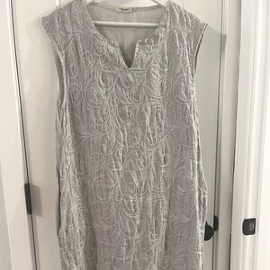 Lungo L’arno Women’s 100% Linen Gray White Pockets Sleeveless Mini Dress Medium
